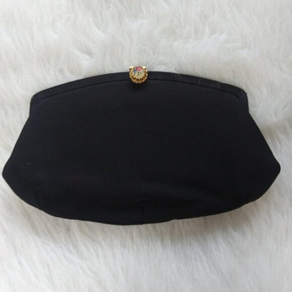 Vintage LA FRANCE Black Clutch w Chain - Picture 1 of 8